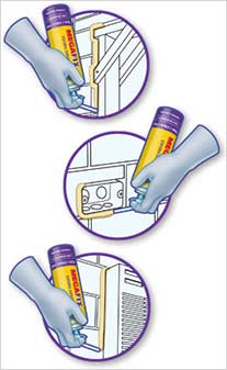 Ilustrações técnicas de instrução para aplicação de espuma expansiva